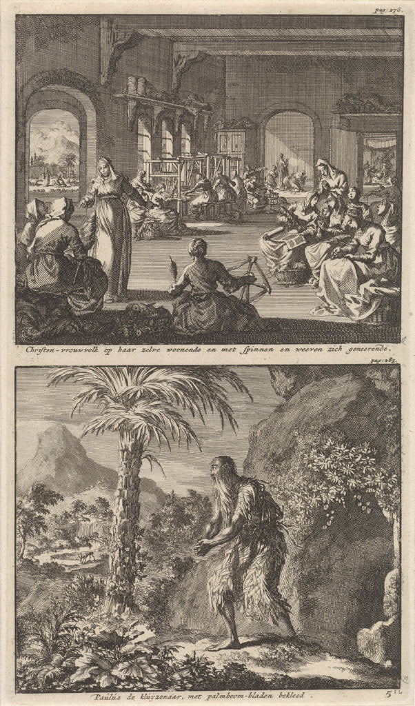Detail of Early Christian community of women working in their monastery and St. Paul the Hermit by Jacobus van Hardenberg
