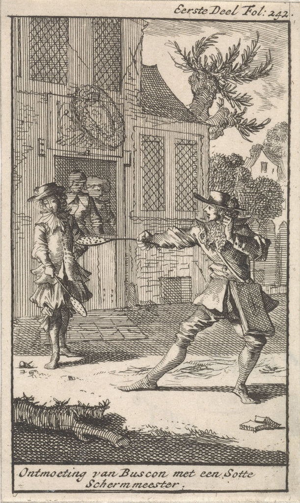 Detail of Don Pablo (Buscon) meet a fencing master by Jan Claesz ten Hoorn