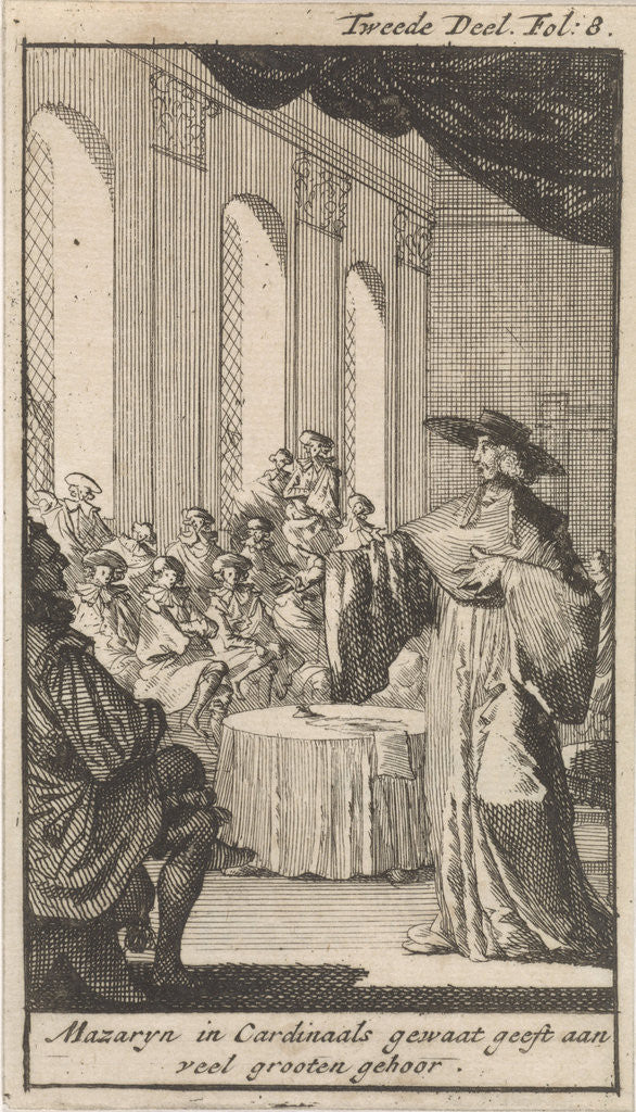 Detail of Cardinal Mazarin defends himself in a meeting by Boudewijn van der Aa