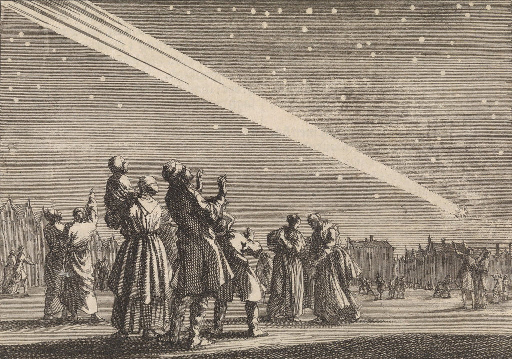 Detail of A crowd of people sees a comet by Pieter van der Aa I