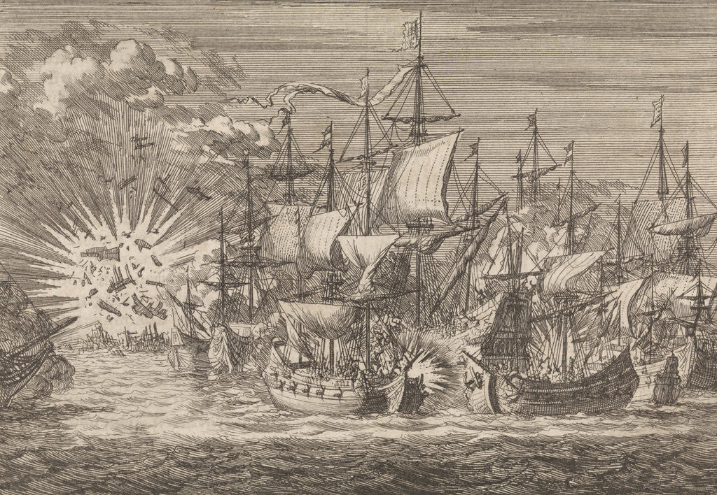 Detail of Five Zeeland privateers fight against eight Portuguese warships off the coast of Brazil, in 1657 by Pieter van der Aa I