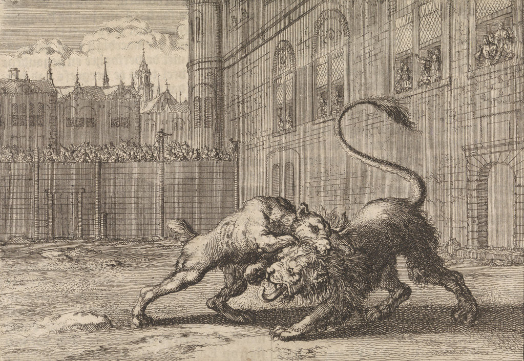 Detail of Battle in London between a dog and a lion by Pieter van der Aa I