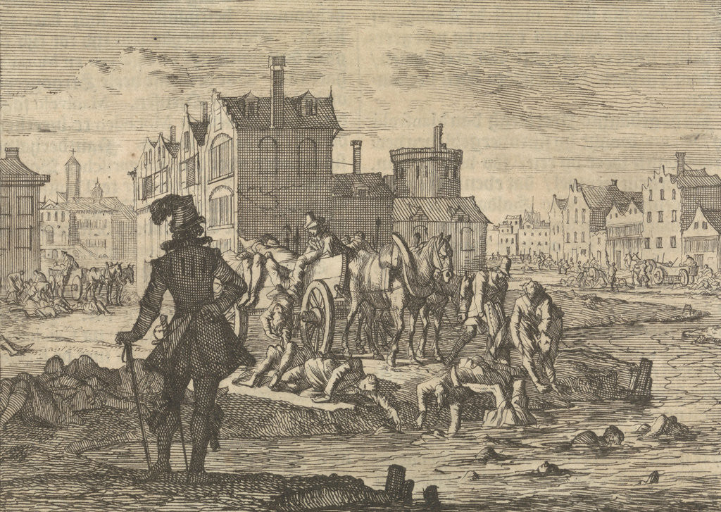 Detail of Johan 't Serclaes, Count of Tilly, has conquered Minden and lets his victims be thrown in the river Wertha, 1626 by Pieter van der Aa I