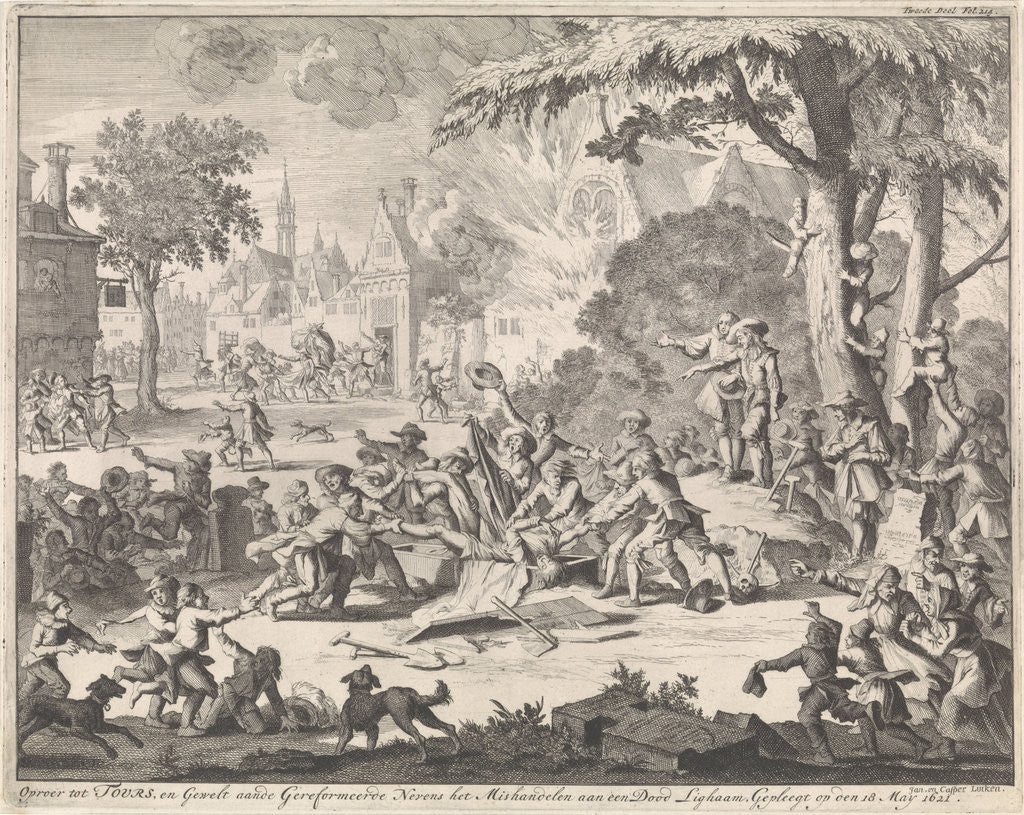 Detail of Riot at Tours where the corpse of a Protestant is mistreated, France 1621 by Jan Claesz ten Hoorn