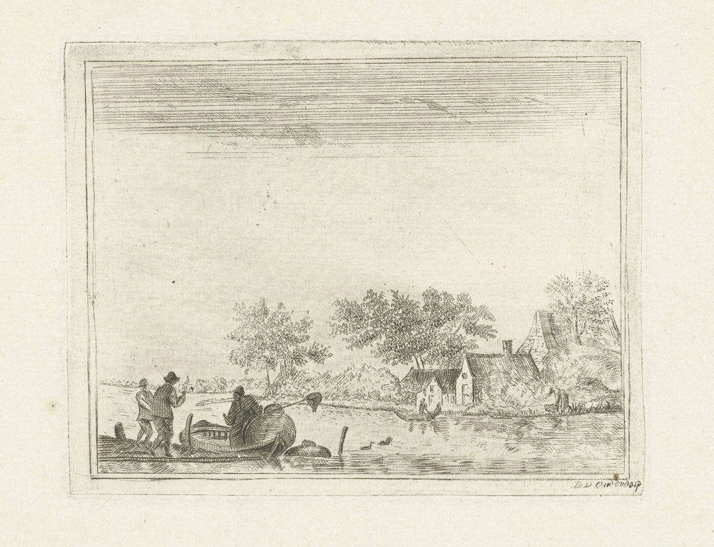 Detail of River view with rowing boat at Rijnsaterwoude by Daniël Nicolaas Chimaer van Oudendorp