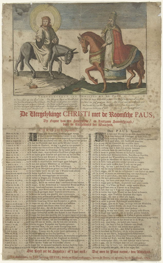 Detail of Christ on the donkey, the Pope on a horse by Jan van der Heyden II