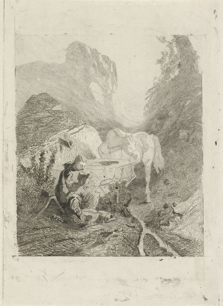 Detail of Reading man at a source by Charles Rochussen