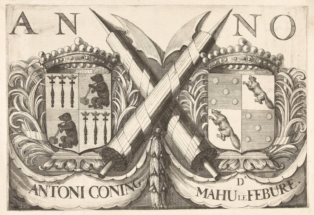 Detail of Coat of arms of Antoni Coning and Mahu le Febure by Romeyn de Hooghe