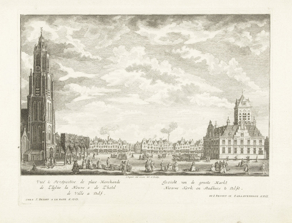 Detail of View of the Market with New Church and Town Hall in Delft by Iven Besoet