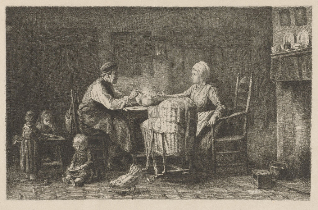 Detail of Interior with family eating a meal by Ferdinand Leenhoff