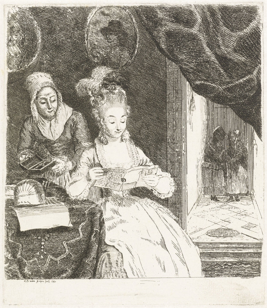 Detail of Young woman reading a letter by Louis Bernard Coclers