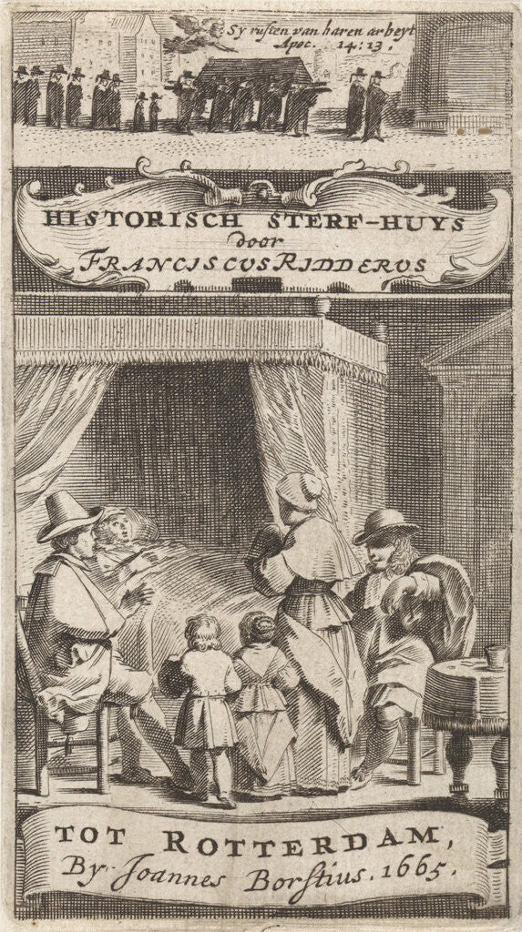 Detail of Title page for F. Ridderus Historical sterf-huys by Johannes Borstius