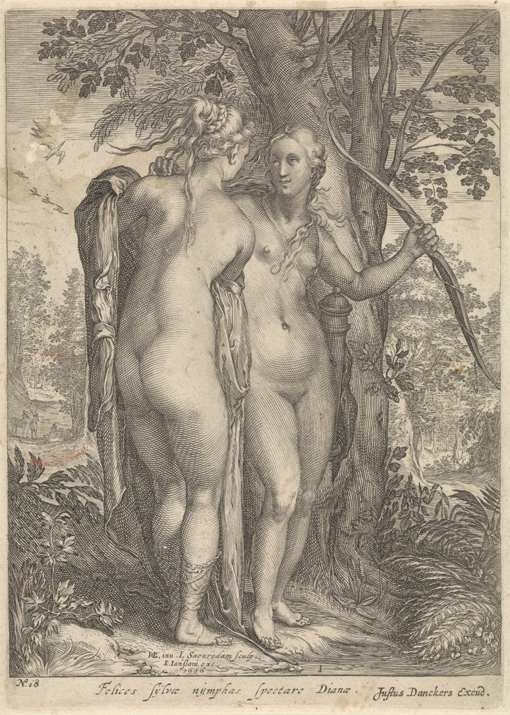 Detail of Diana and a nymph before a tree by Justus Danckerts