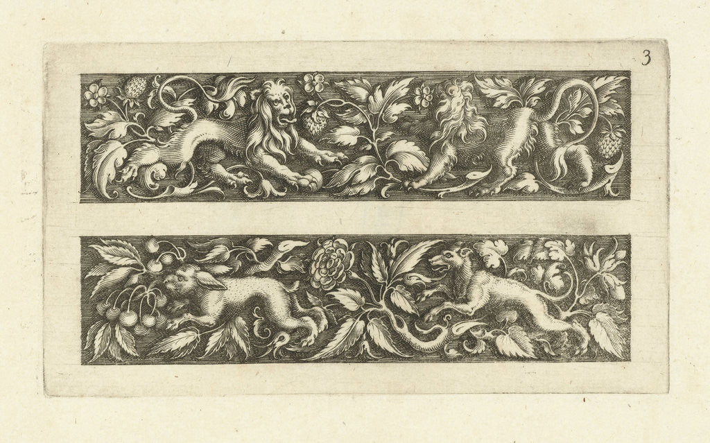 Detail of Two friezes, the upper with two lions by Michiel le Blon