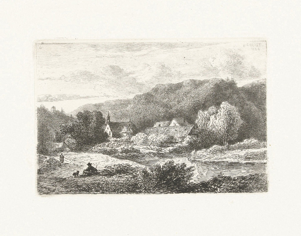 Detail of Hill landscape with church and houses by Pieter Casper Christ