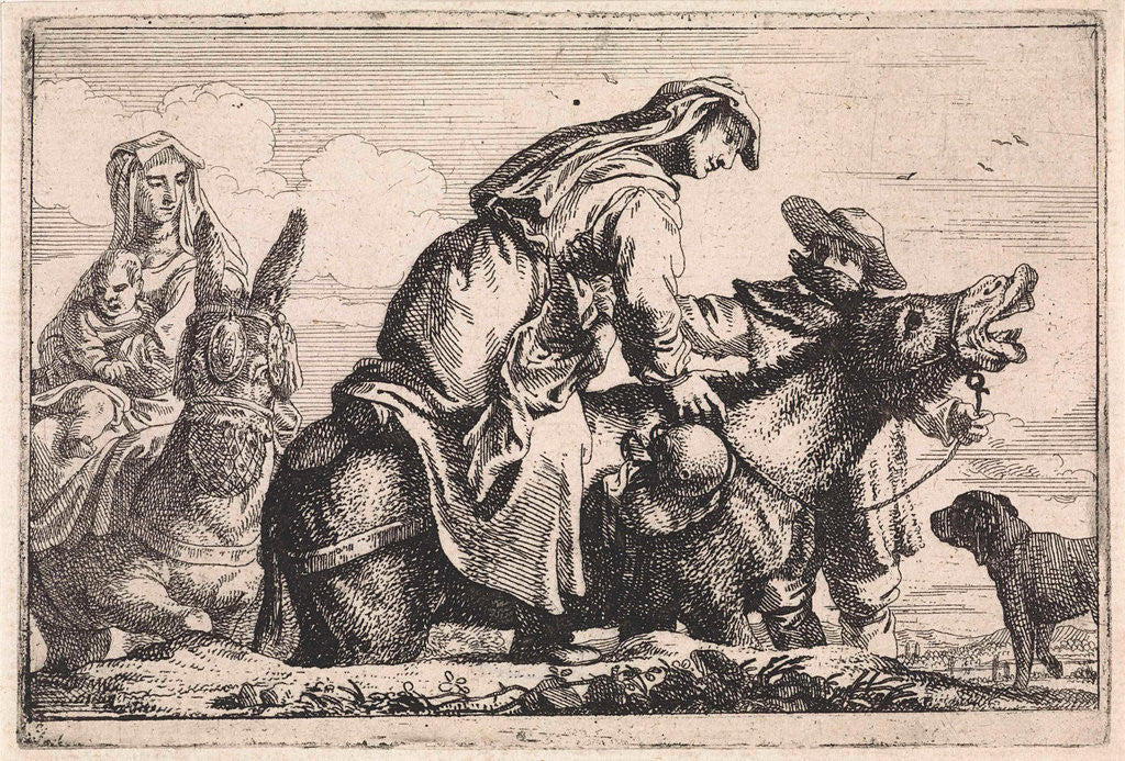 Detail of Woman gets on a donkey by Jan Baptist de Wael
