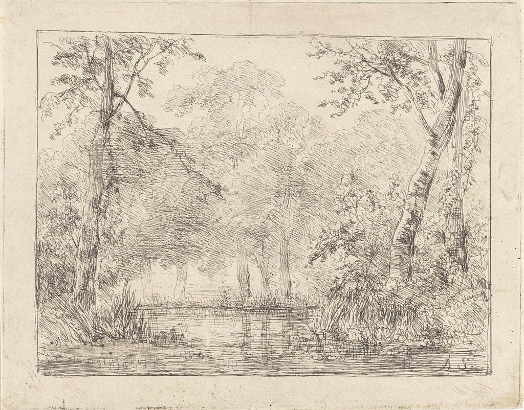 Detail of Forest scene with pond by Andreas Schelfhout