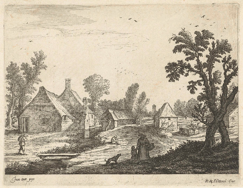 Detail of Village with woman and child in the village street by Reinier and Josua Ottens