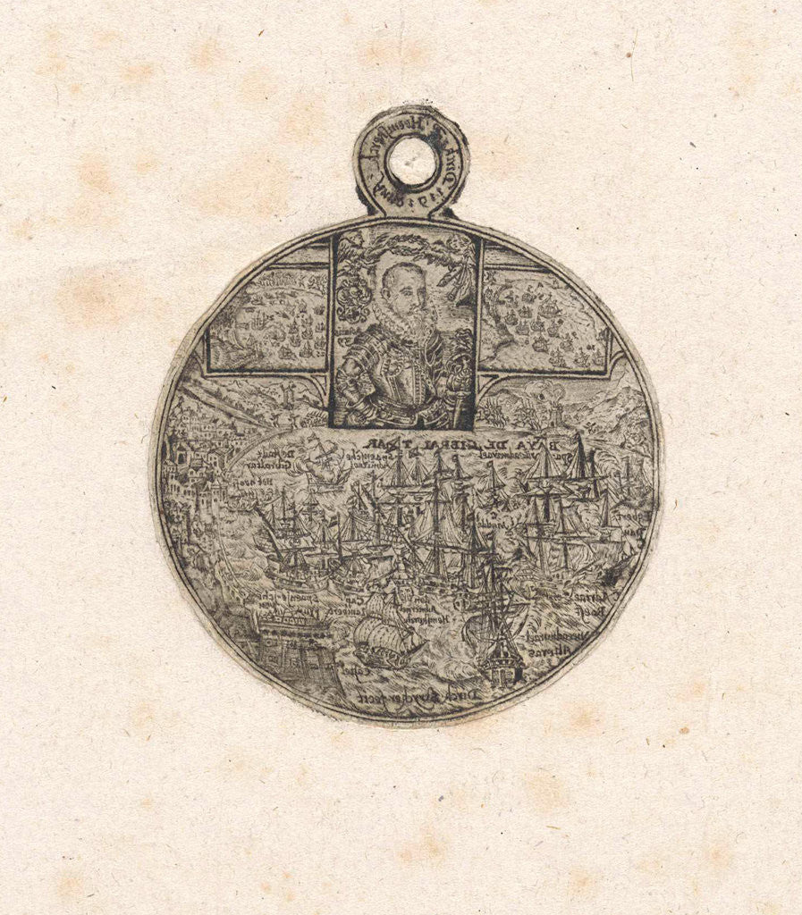 Detail of Print from the front of a medal engraved with the portrait and the death of Jacob van Heemskerck by Dirck Strijcker