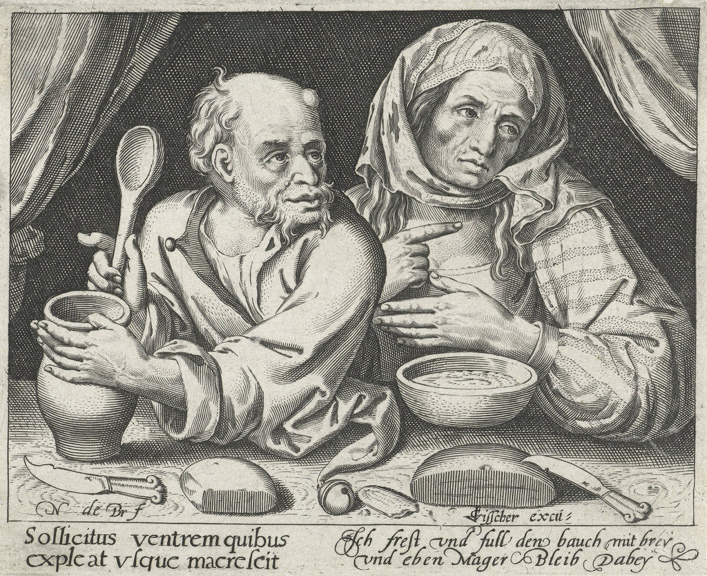 Detail of Man and woman eating porridge by Claes Jansz. Visscher II