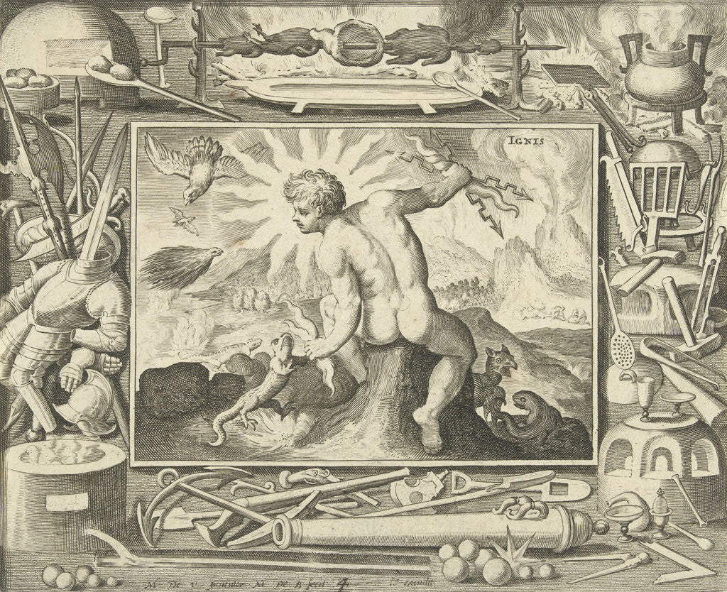 Detail of The element of fire as a young man with lightning by Nicolaes de Bruyn