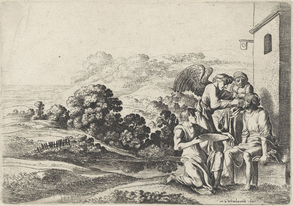 Detail of Tobias heals his father's blindness by Broer Jansz