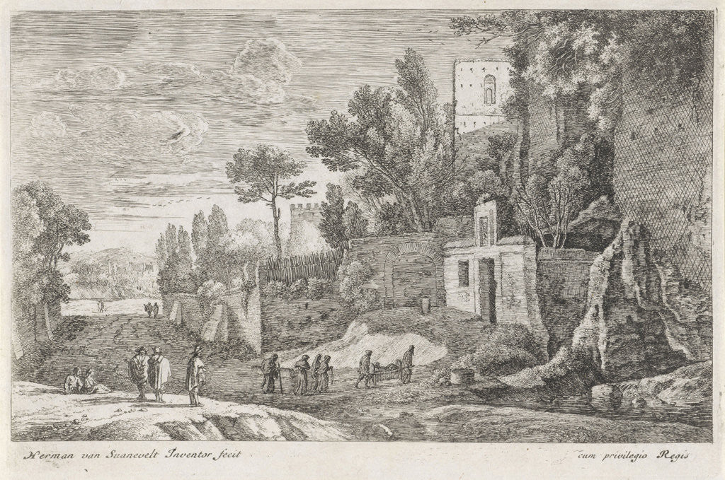 Detail of Landscape with a hospital by Herman van Swanevelt