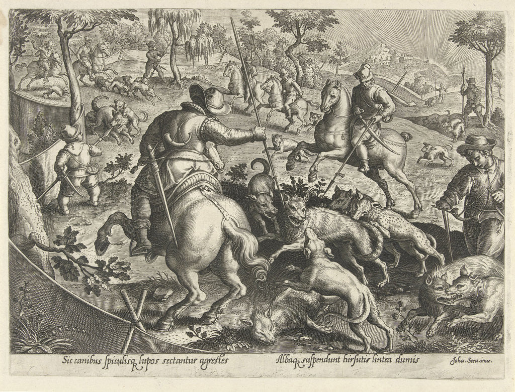 Detail of Wolf hunting with spears by Philips Galle