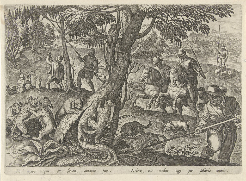 Detail of Hunting wild cats by Philips Galle