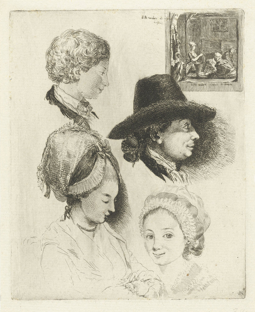Detail of Study Sheet with portraits of Louis Bernard Coclers and his family by Louis Bernard Coclers