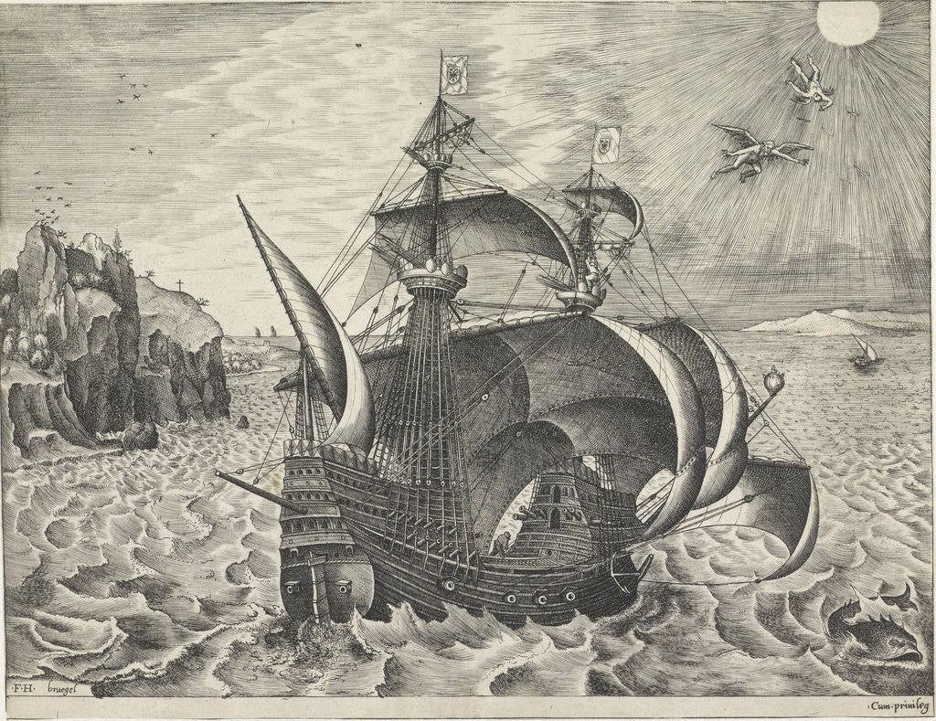 Detail of Sailing ship with the Fall of Icarus by Anonymous