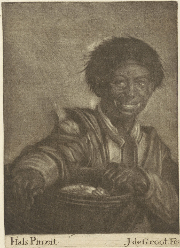 Detail of Smiling boy with a bucket of fish by Jan de Groot