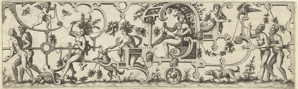 Detail of Chariot with a woman, pulled by two men by a turtle and a dog