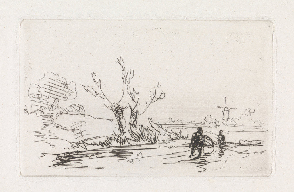 Detail of Skaters with willows by Johannes Franciscus Hoppenbrouwers