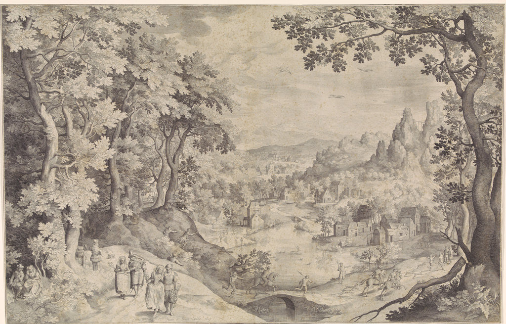 Detail of Landscape with deer hunting by Nicolaes de Bruyn