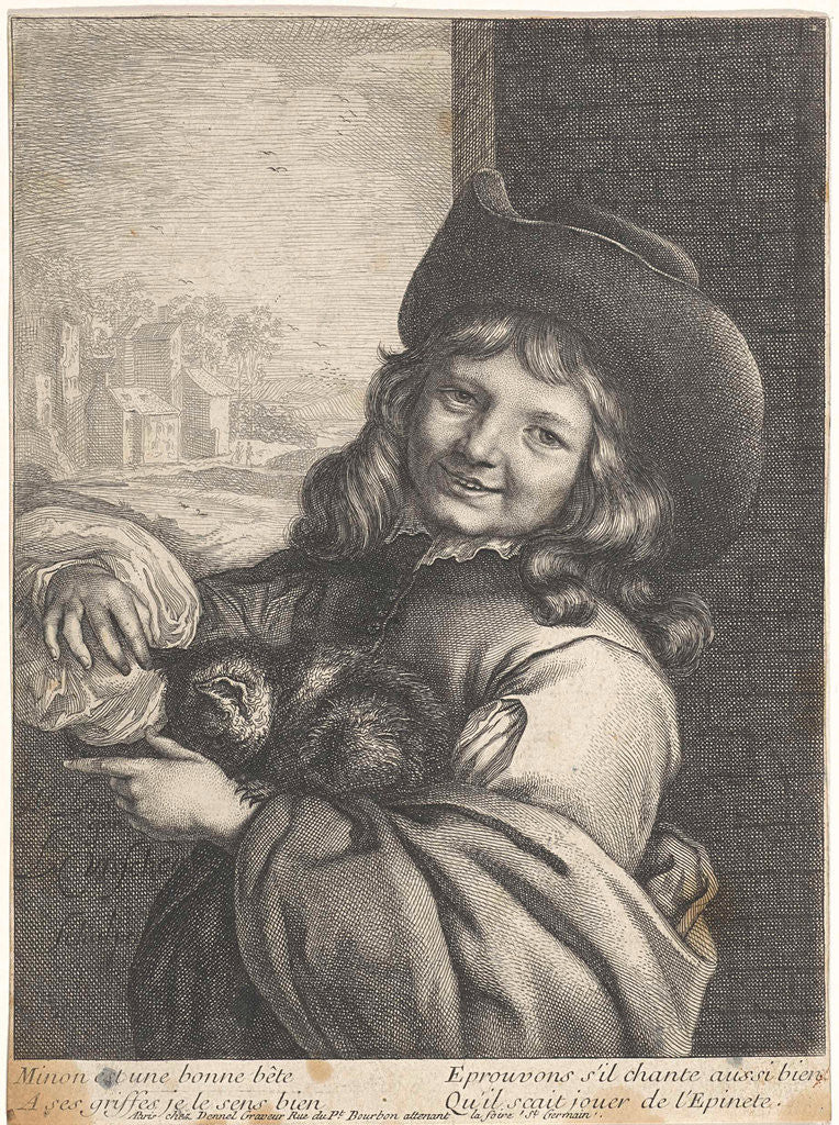 Detail of Smiling boy with cat, Lambert Visscher by Antoine François Dennel