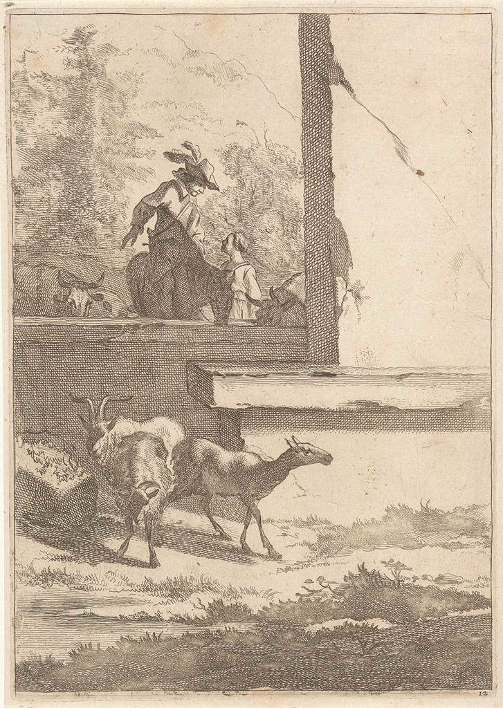 Detail of Goats and one rider at a wall by Nicolaes Pietersz. Berchem
