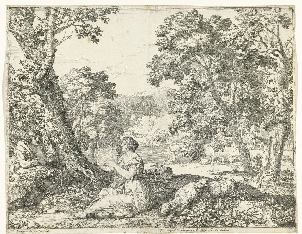 Detail of Tambourine player, Franciscus de Neve by Giovanni Giacomo Rossi