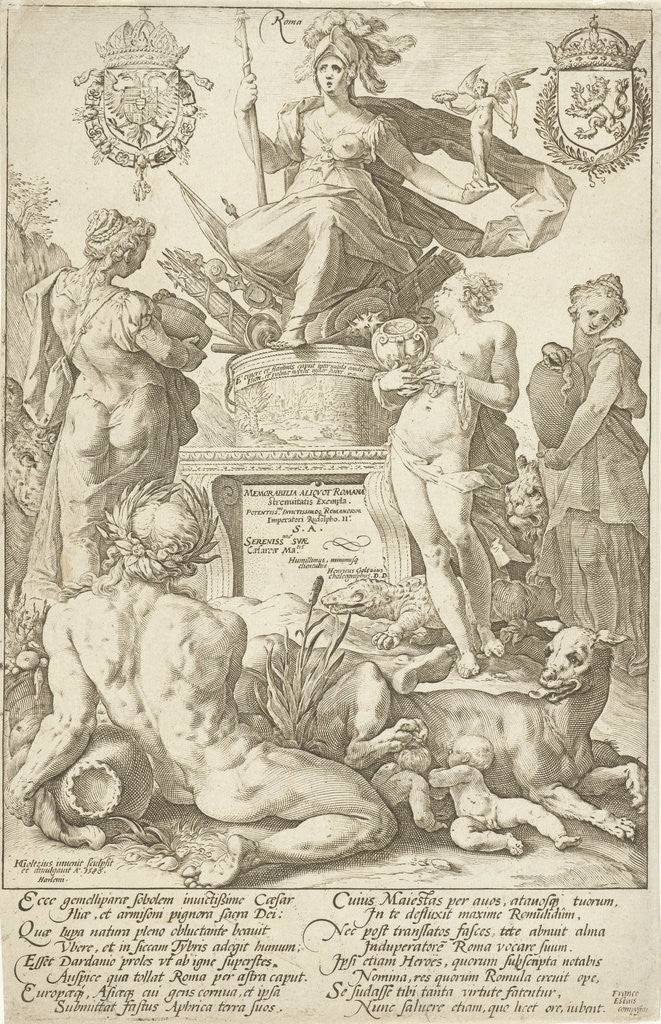 Detail of Title print for print series The Roman heroes by Hendrick Goltzius
