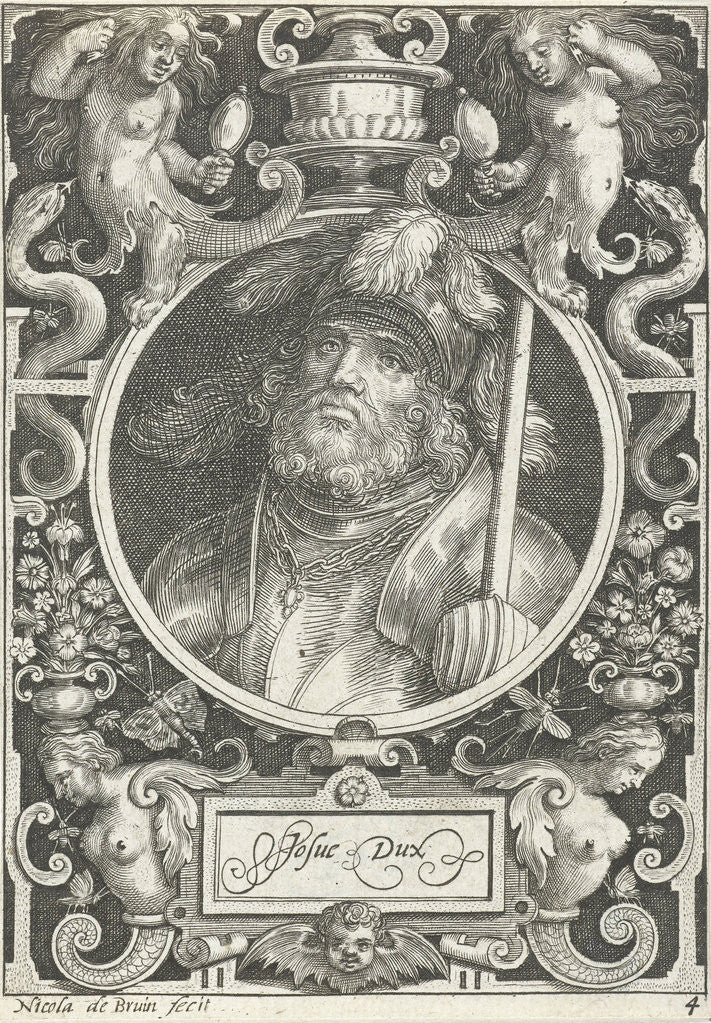 Detail of Portrait of Joshua medallion inside rectangular frame with ornaments by Nicolaes de Bruyn