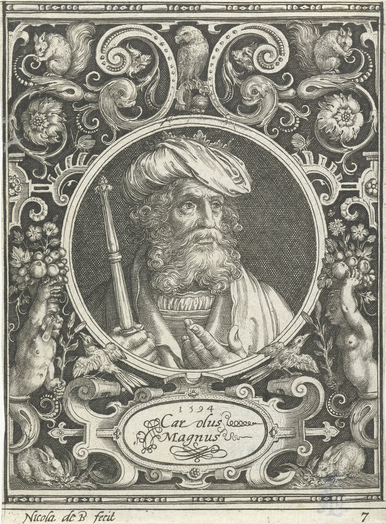Detail of Portrait of Charlemagne in medallion inside rectangular frame with ornaments by Nicolaes de Bruyn