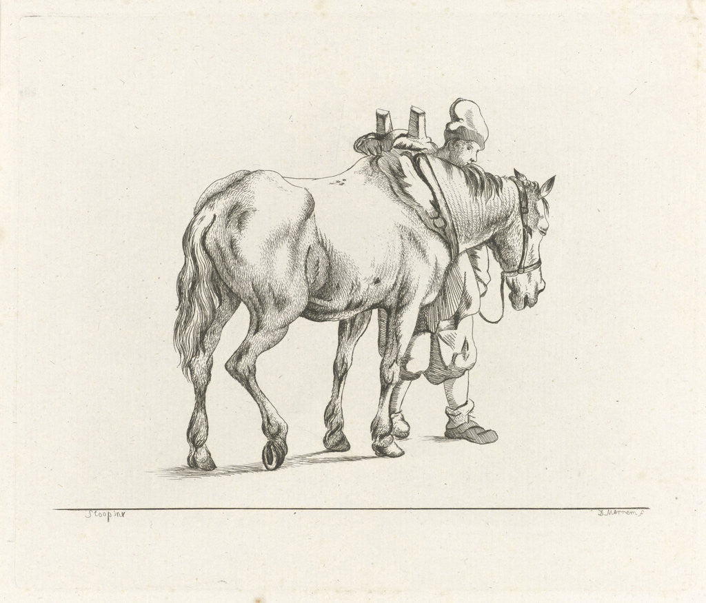 Detail of Man walking next to a horse by Dirk Stoop
