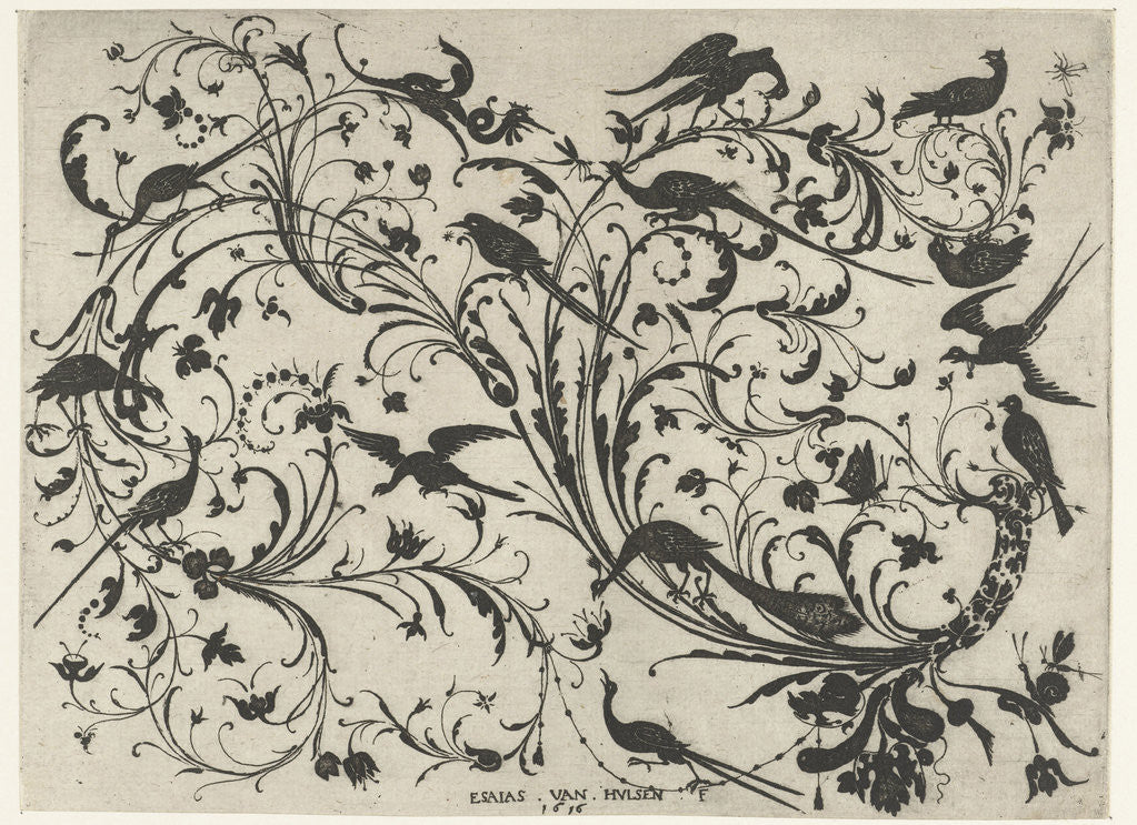 Detail of Decoration with flowers and birds by Anonymous