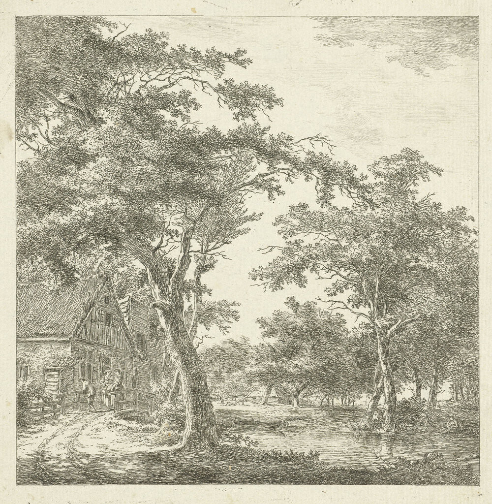 Detail of Three figures on a bridge before a house by Hermanus van Brussel