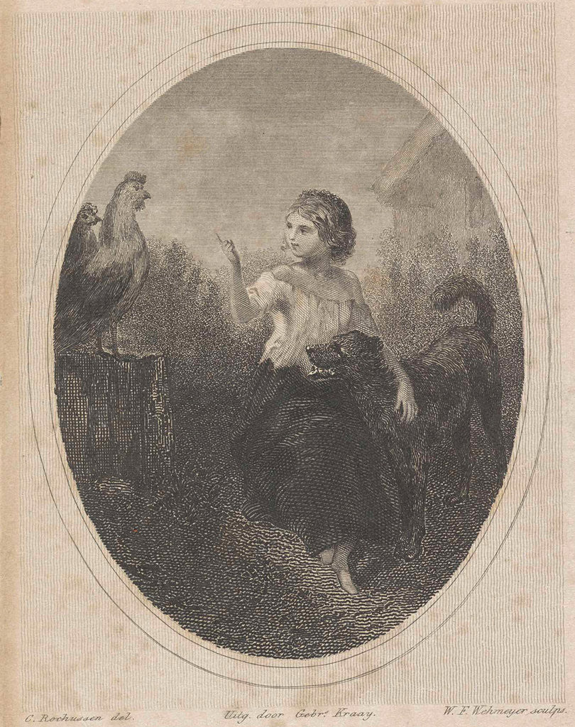 Detail of Girl with a dog and poultry by Gebroeders Kraay