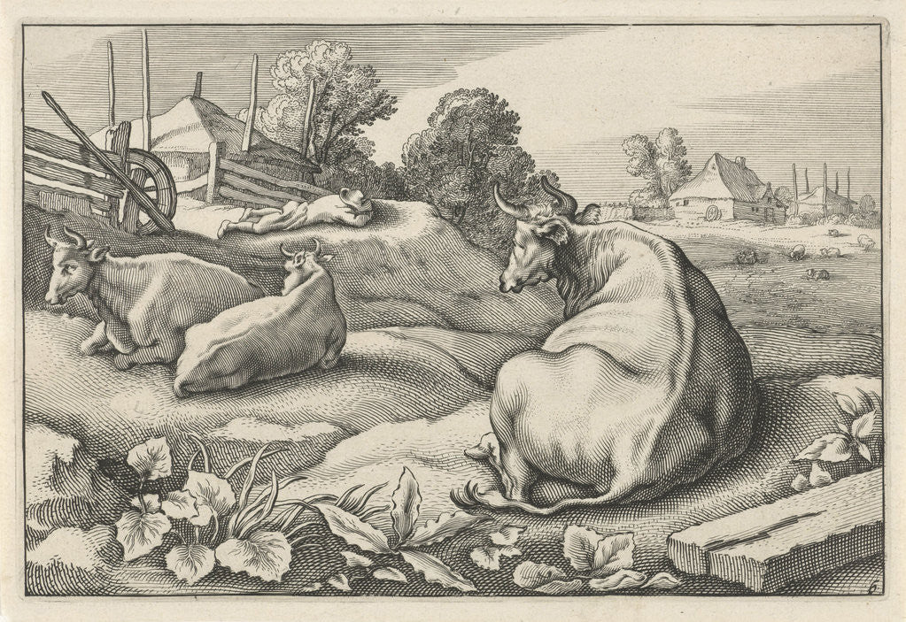 Detail of Pasture with three reclining cows by Nicolaes Visscher I