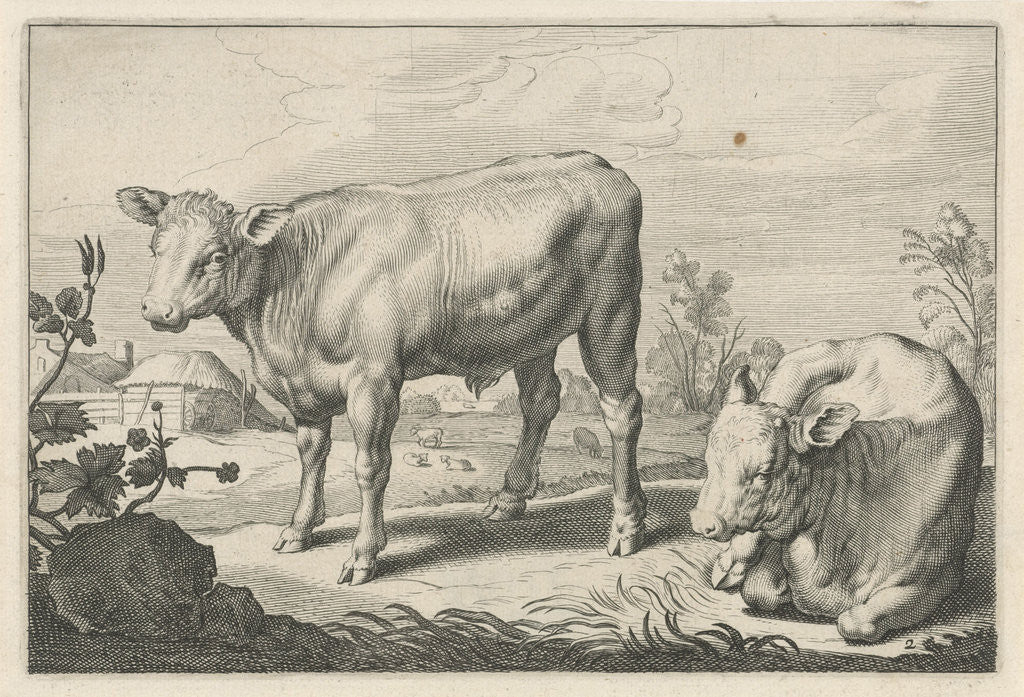 Detail of Pasture with two bulls by Nicolaes Visscher I