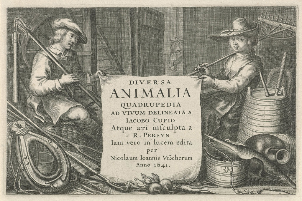 Detail of Farmer and rancher in a stable by Nicolaes Visscher I