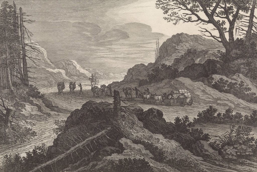 Detail of Mules on a road by Nicolaes Visscher I