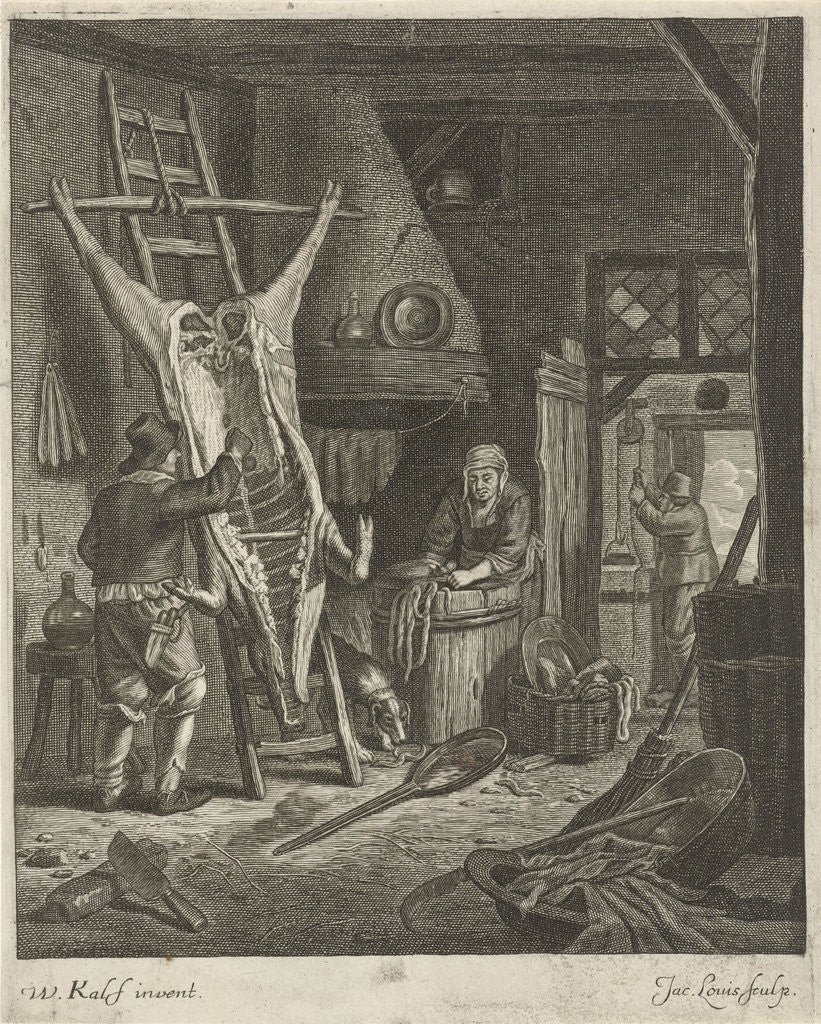 Detail of Peasant Interior with carcass by Jacob Louys